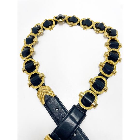 The Icing Black Gold Leather Hardware Belt Medium    Vintage - Picture 3 of 10